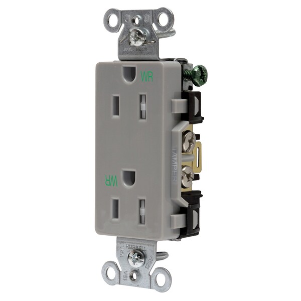 Hubbell Wiring Device-Kellems Straight Blade Receptacle, 5-15R, 15 A, 125V AC, 2 Pole, 3 Wire, Flush Mount, Grounded DR15GRYWRTR - main